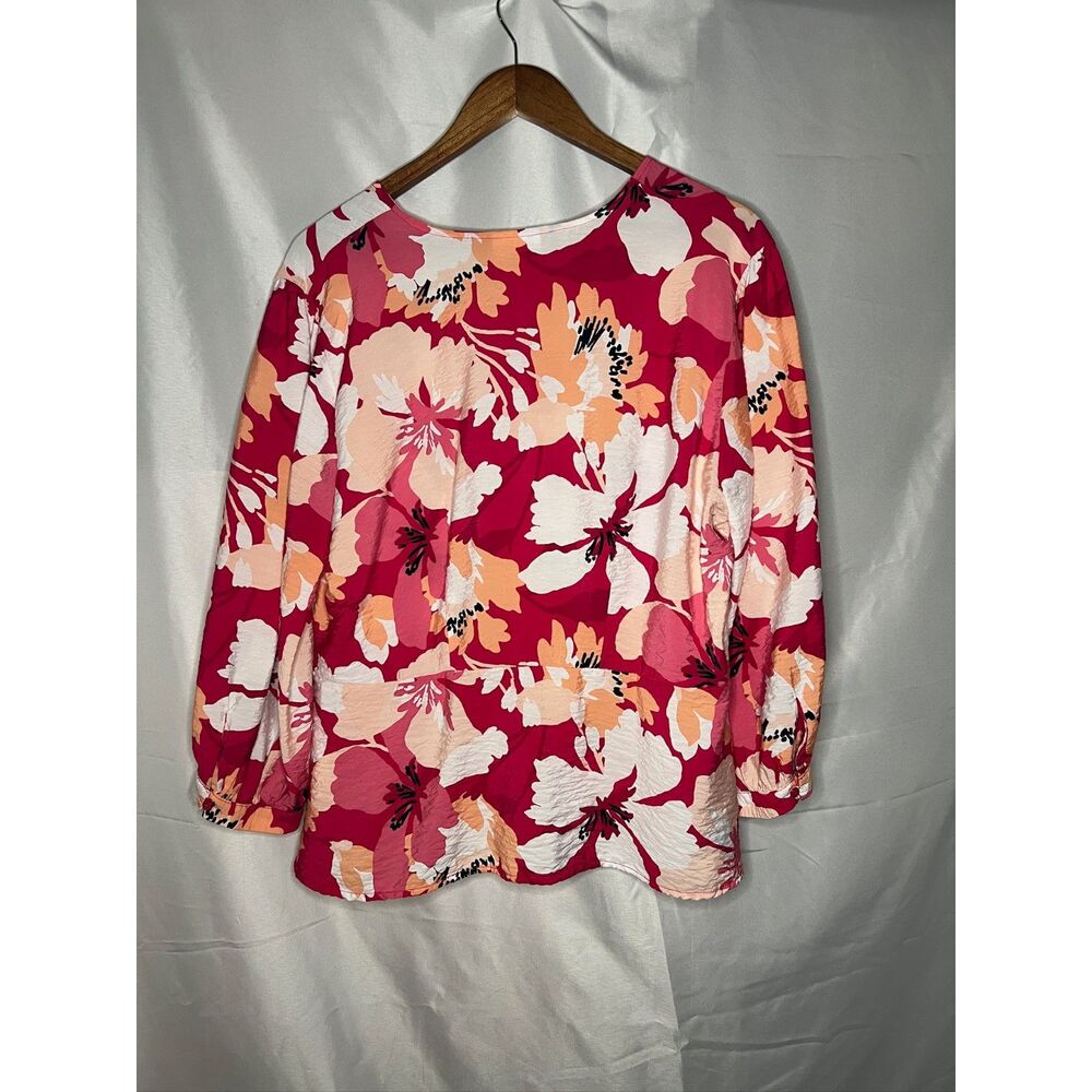 Liz Claiborne Womens XL Floral - Pink Peach and White Flowy Top - Picture 2 of 8